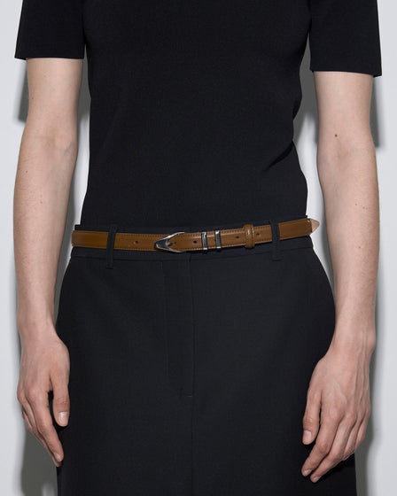 Aeyde | Avia Leather Belt for Women | Tobacco/Silver Calf | Luxury Materials | Handmade in Italy | How to Style