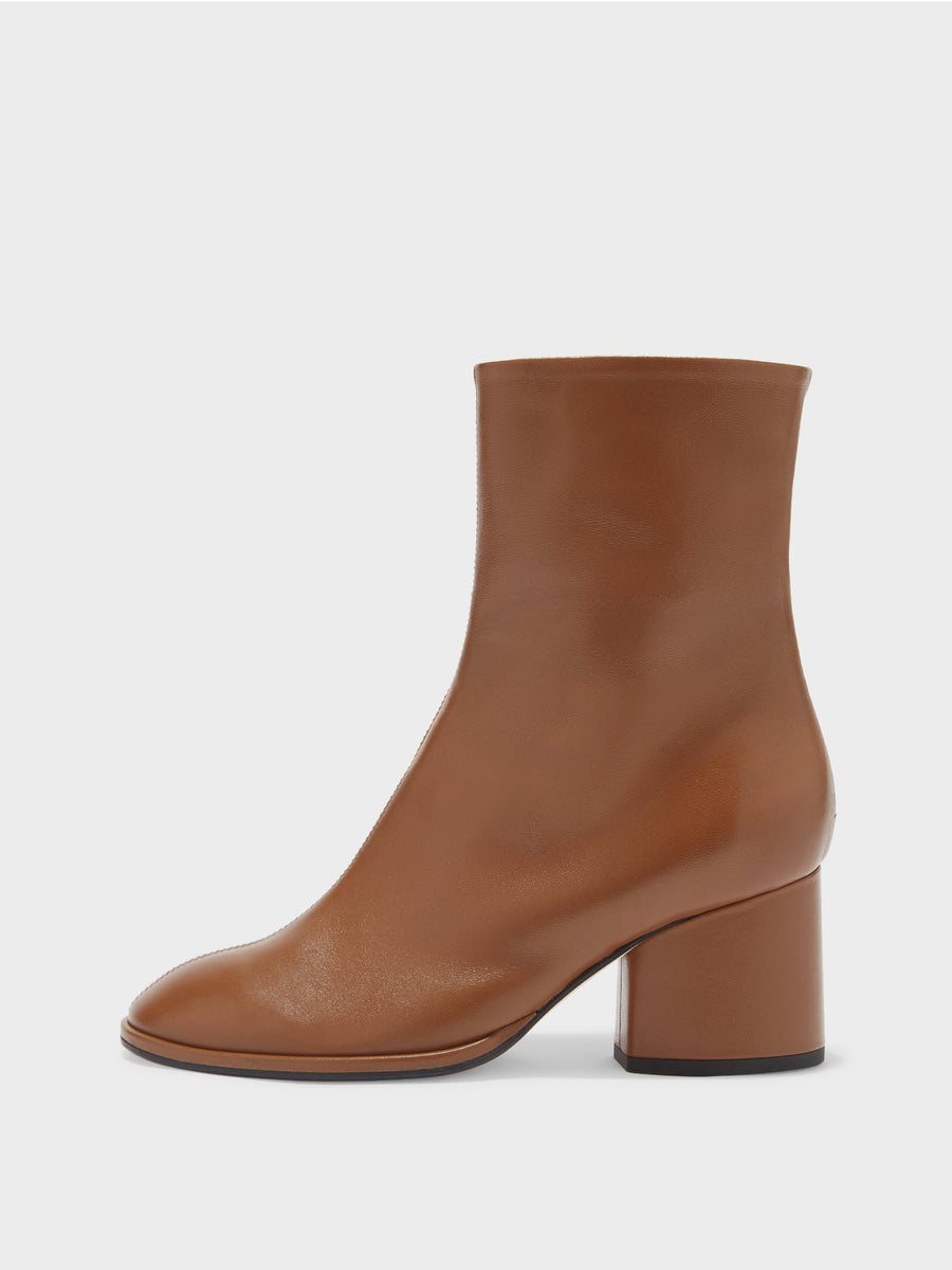 Aeyde | Ayla Leather Ankle Boots for Women | Tobacco Nappa | Round Toe | Mid Heel | Side View