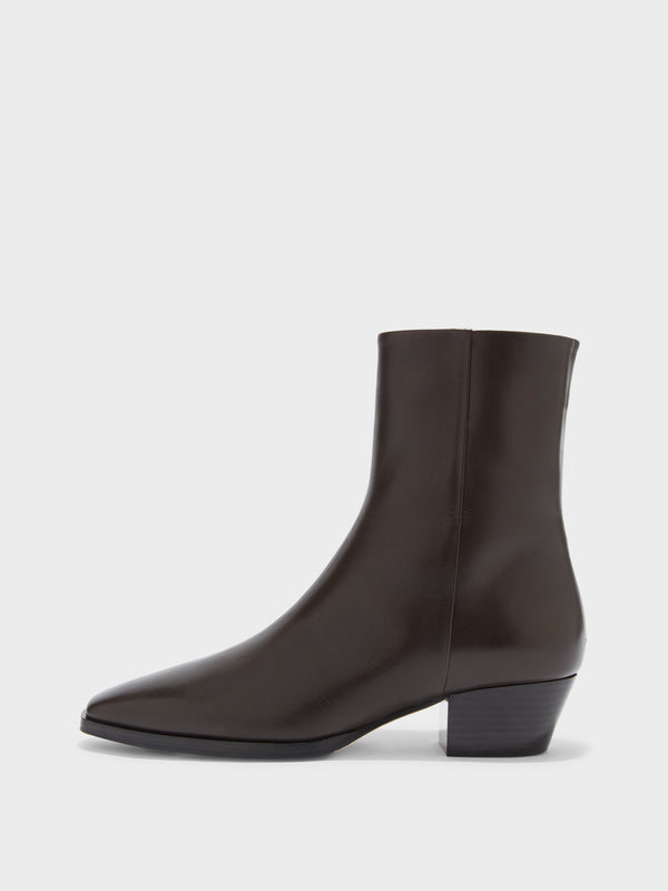 Aeyde | Baba Leather Ankle Boots for Women | Moka Calf | Pointed Toe | Low Heel | Side View