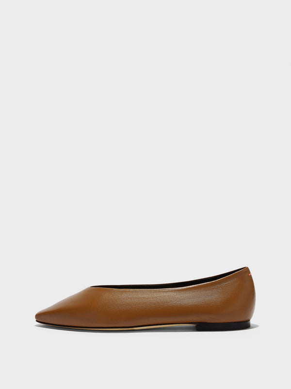 Aeyde | Betty Leather Flats for Women | Tobacco Nappa | Square Toe | Flat Heel | Side View