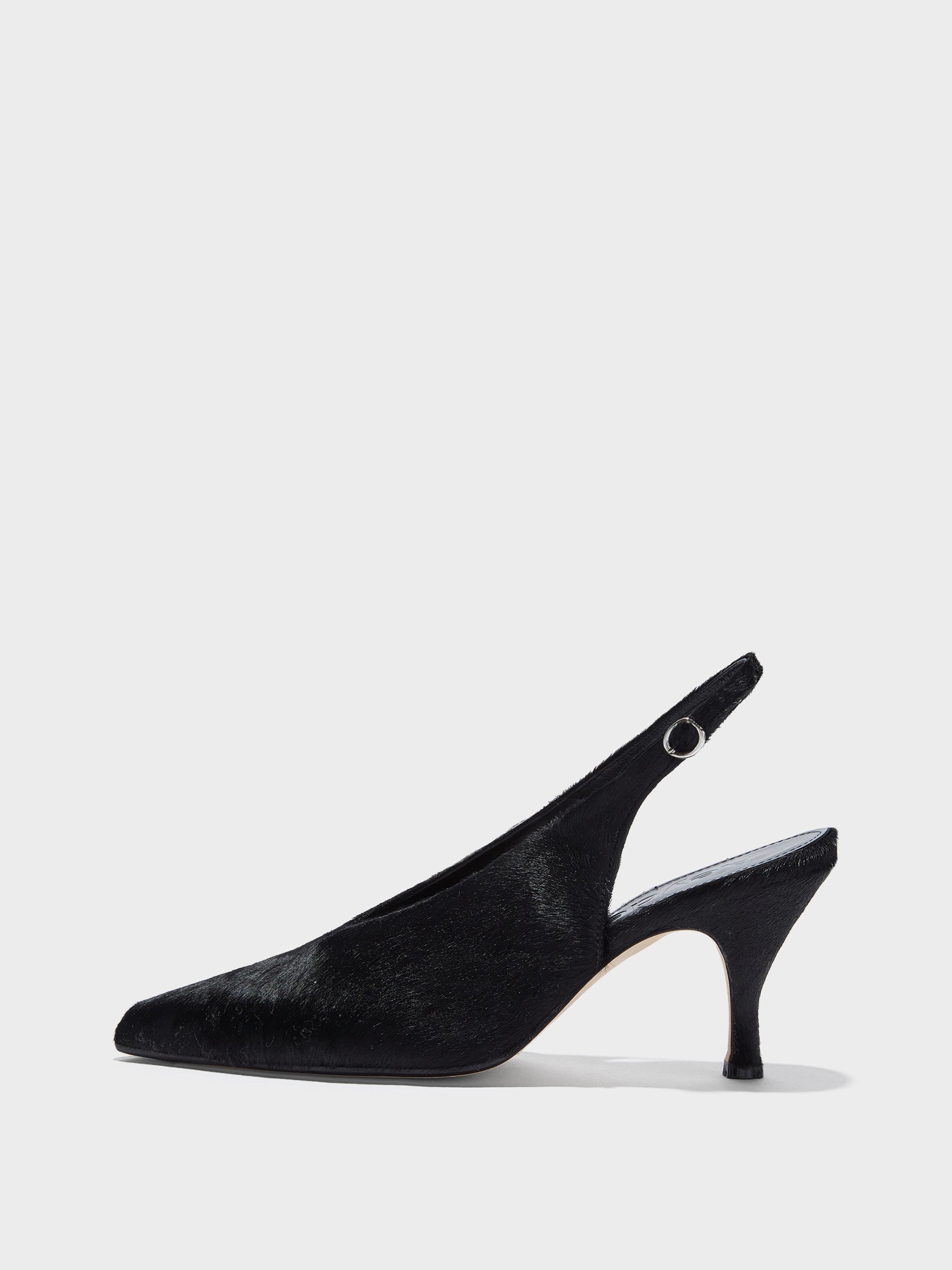 Aeyde | Carla Leather Pumps for Women | Black Ponyhair | Pointed Toe | High Heel | Side View