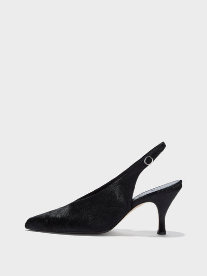 Aeyde | Carla Leather Pumps for Women | Black Ponyhair | Pointed Toe | High Heel | Side View