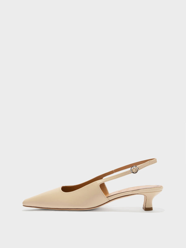 Aeyde | Catrina Leather Pumps for Women | Sand Nappa | Pointed Toe | Mid Heel | Side View