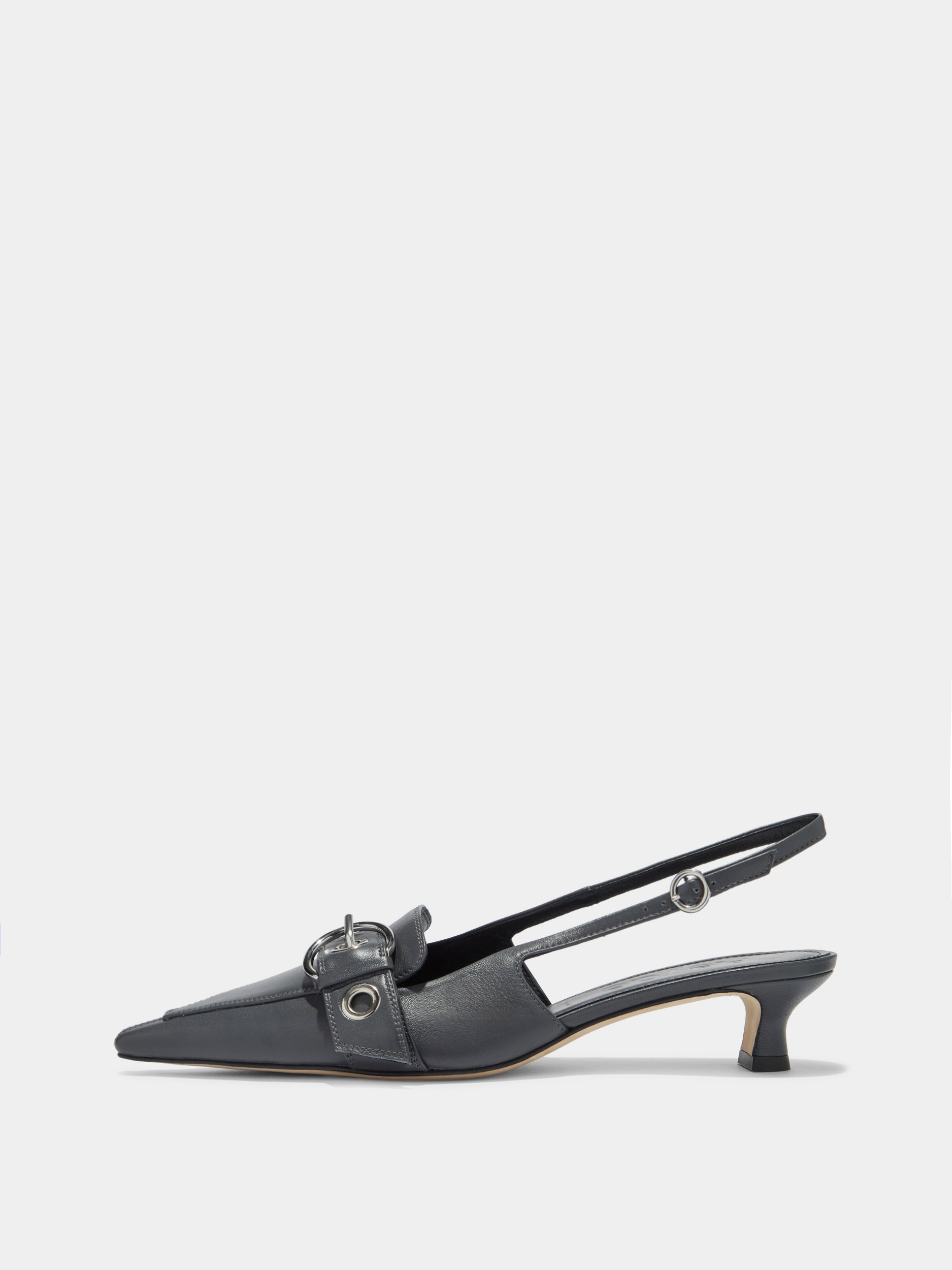 Aeyde | Davina Leather Pumps for Women | Charcoal Nappa | Pointed Toe | Low Heel | Side View