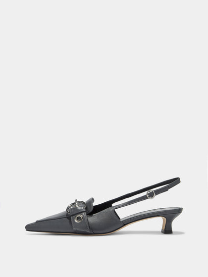 Aeyde | Davina Leather Pumps for Women | Charcoal Nappa | Pointed Toe | Low Heel | Side View