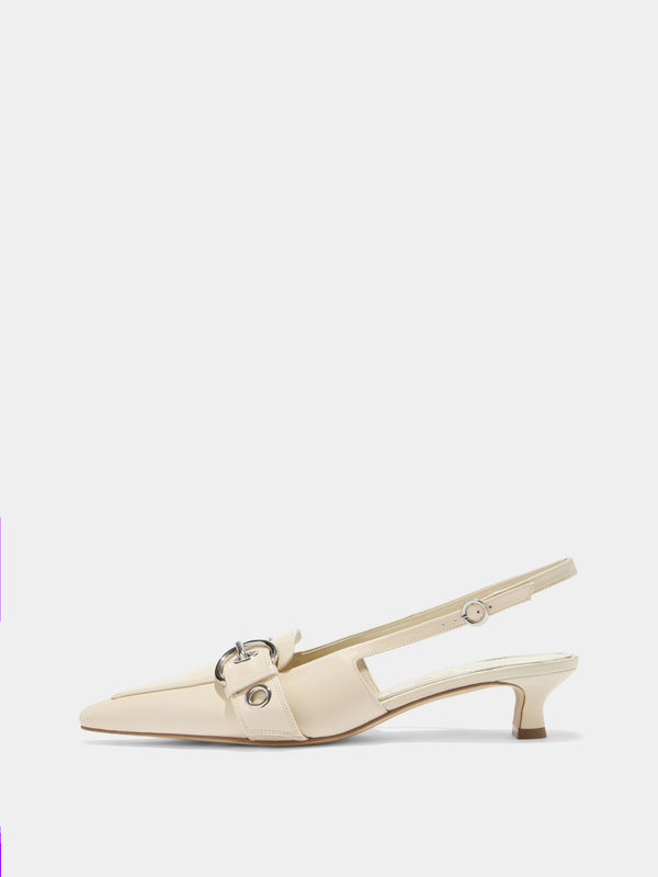 Aeyde | Davina Leather Pumps for Women | Creamy Nappa | Pointed Toe | Low Heel | Side View
