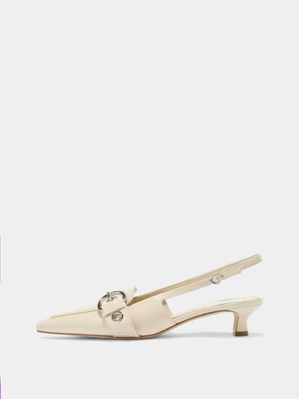 Aeyde | Davina Leather Pumps for Women | Creamy Nappa | Pointed Toe | Low Heel | Side View