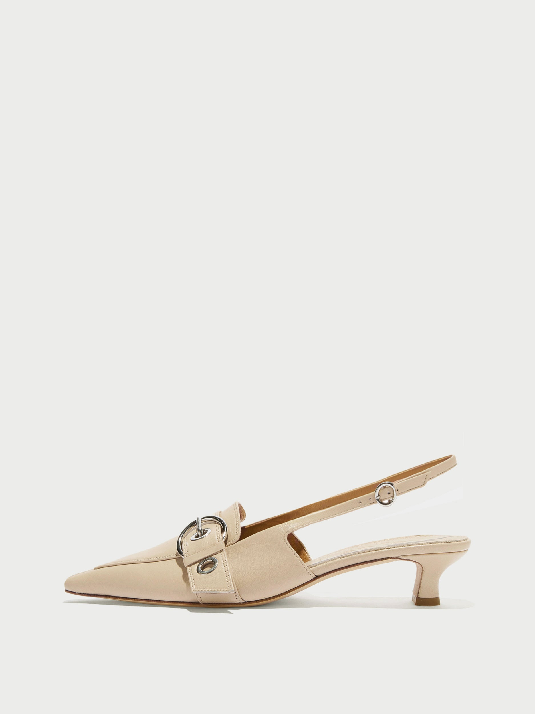 Aeyde | Davina Leather Pumps for Women | Sand Nappa | Pointed Toe | Mid Heel | Side View
