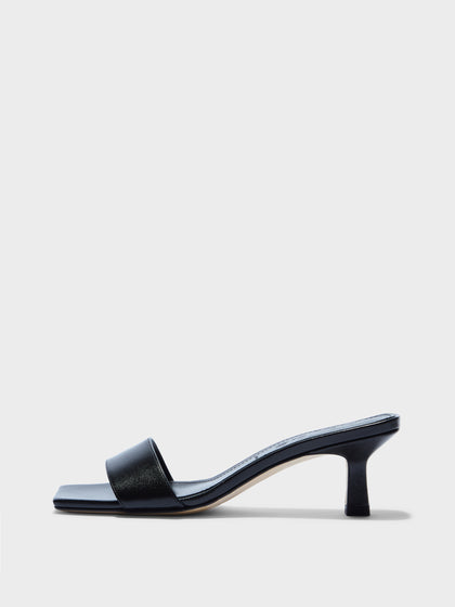 Aeyde | Gilly Leather Heeled Sandals for Women | Black Nappa | Square Toe | Mid Heel | Side View