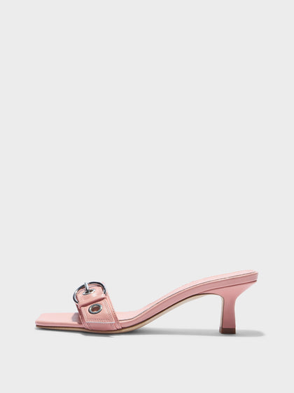 Aeyde | Gilly Leather Heeled Sandals for Women | Dusty Pink Nappa | Square Toe | Mid Heel | Side View
