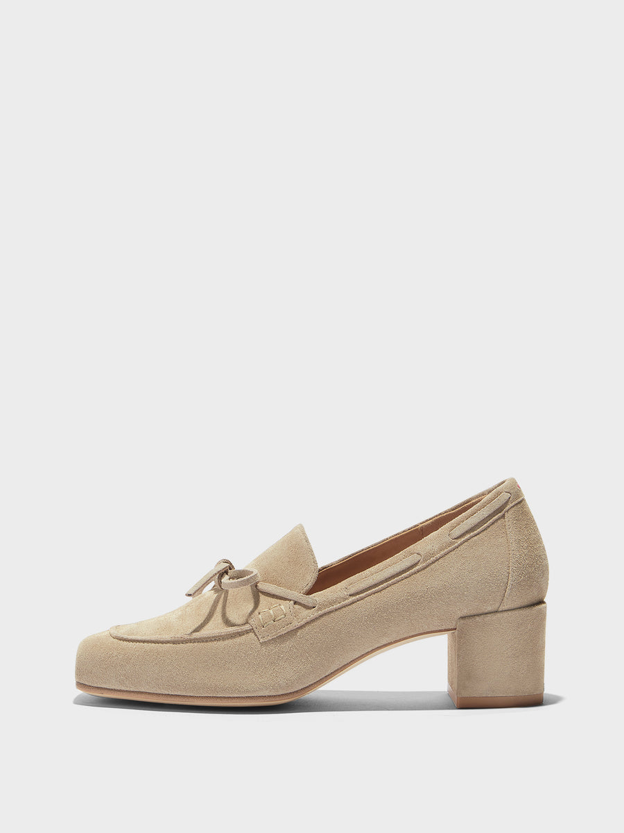 Aeyde | Grenn Leather Pumps for Women | Sand Suede | Square Toe | Low Heel | Side View