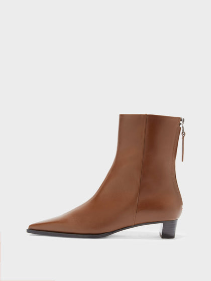 Aeyde | Harriet Leather Ankle Boots for Women | Tobacco Calf | Pointed Toe | Low Heel | Side View