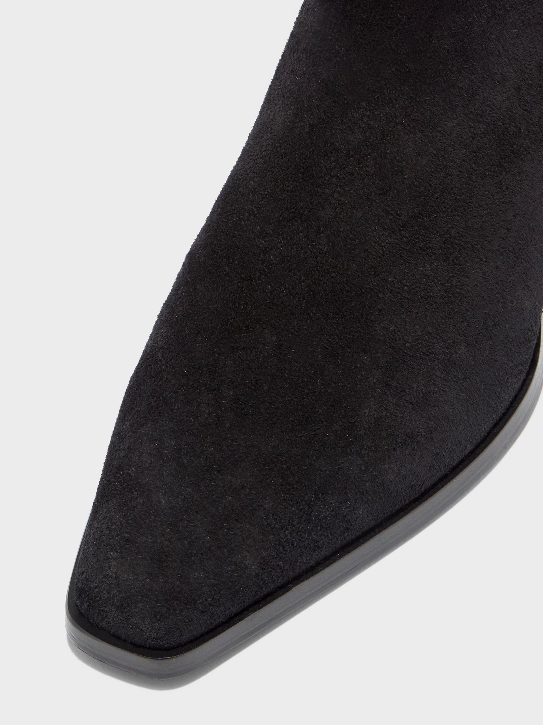 Aeyde | Medea Leather Knee High Boots for Women | Black Suede | Pointed Toe | Low Heel | Heel Details