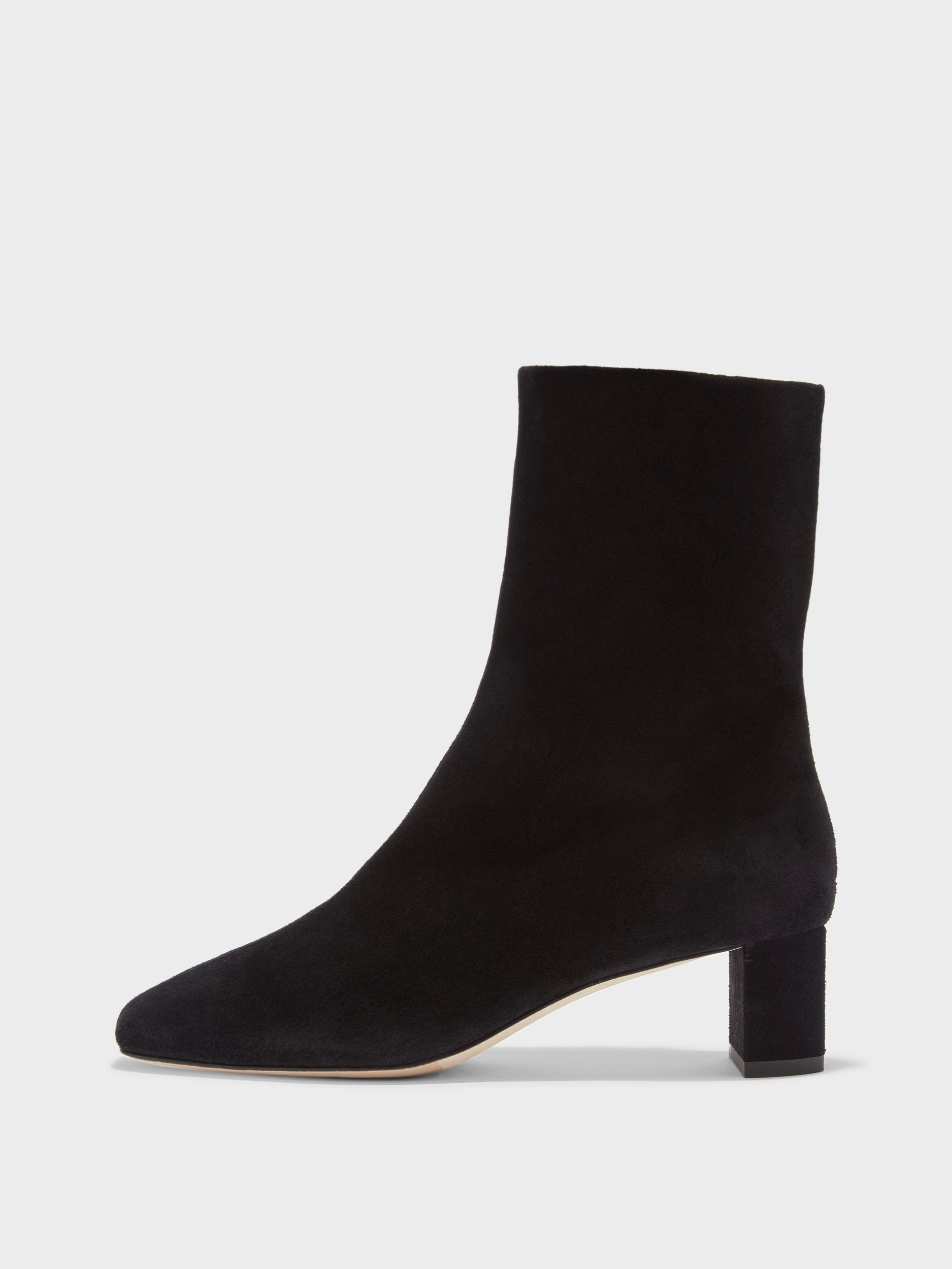 Aeyde | Millie Leather Ankle Boots for Women | Black Suede | Square Toe | Low Heel | Side View