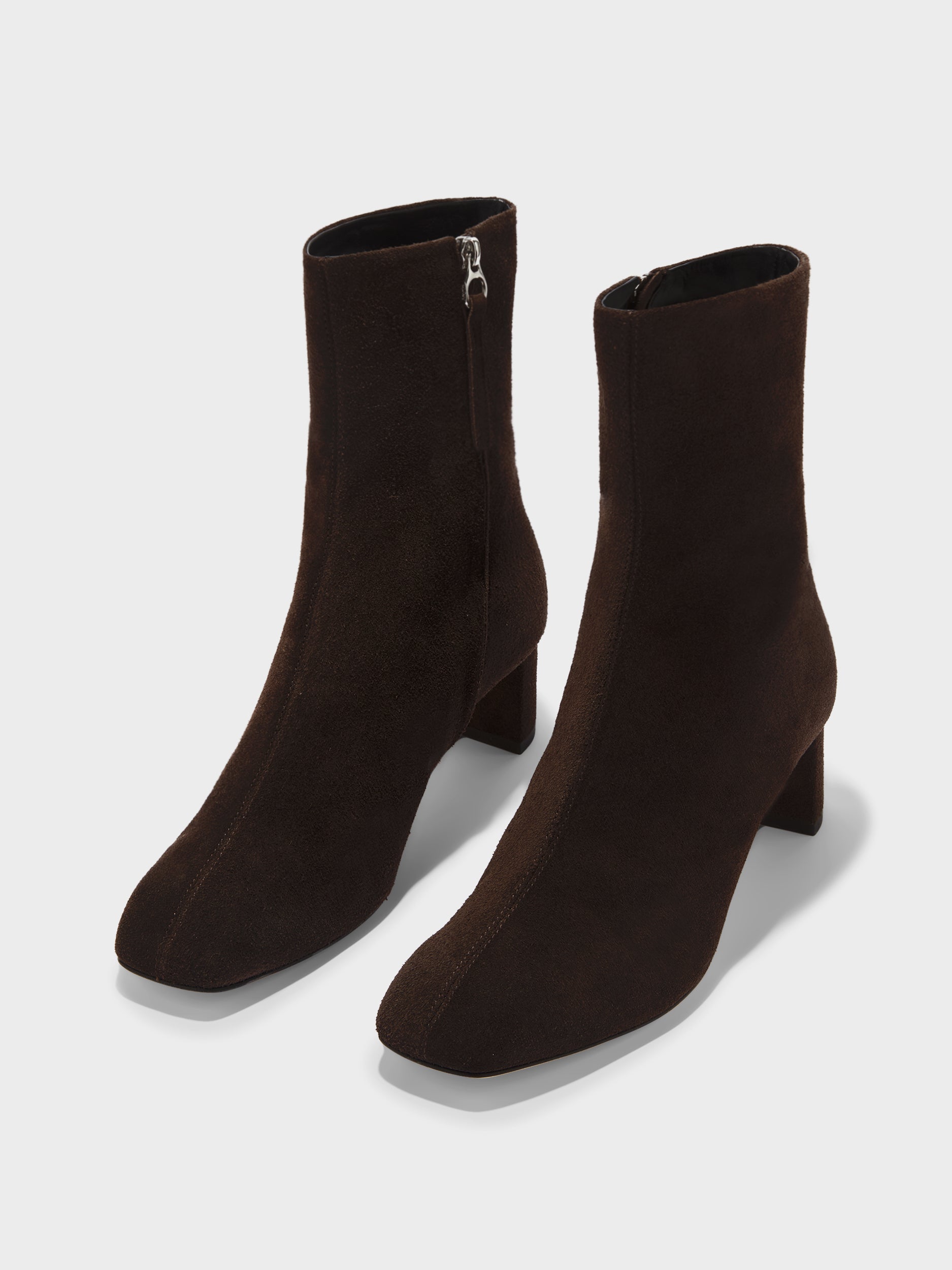 Aeyde | Millie Leather Ankle Boots for Women | Moka Suede | Square Toe | Low Heel | Luxury Materials | Handmade in Italy