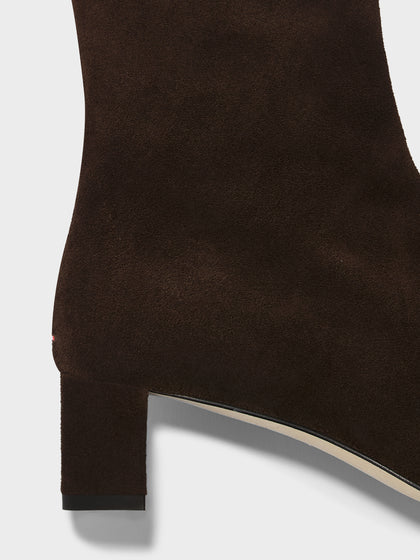 Aeyde | Millie Leather Ankle Boots for Women | Moka Suede | Square Toe | Low Heel | Heel Details