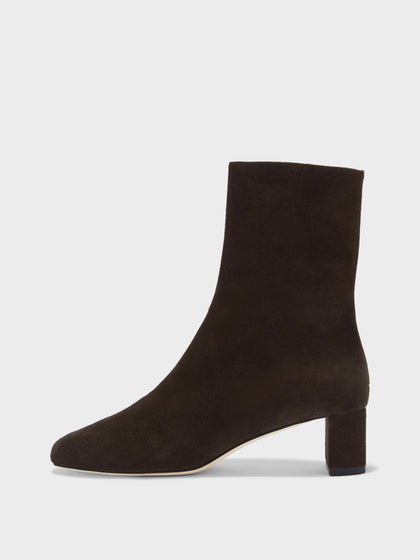Aeyde | Millie Leather Ankle Boots for Women | Moka Suede | Square Toe | Low Heel | Side View