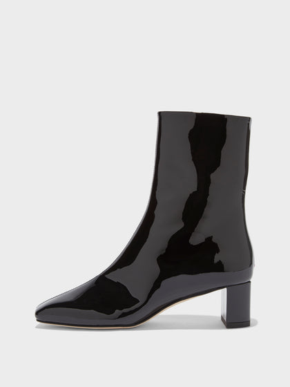 Aeyde | Millie Leather Ankle Boots for Women | Black Patent | Square Toe | Low Heel | Side View
