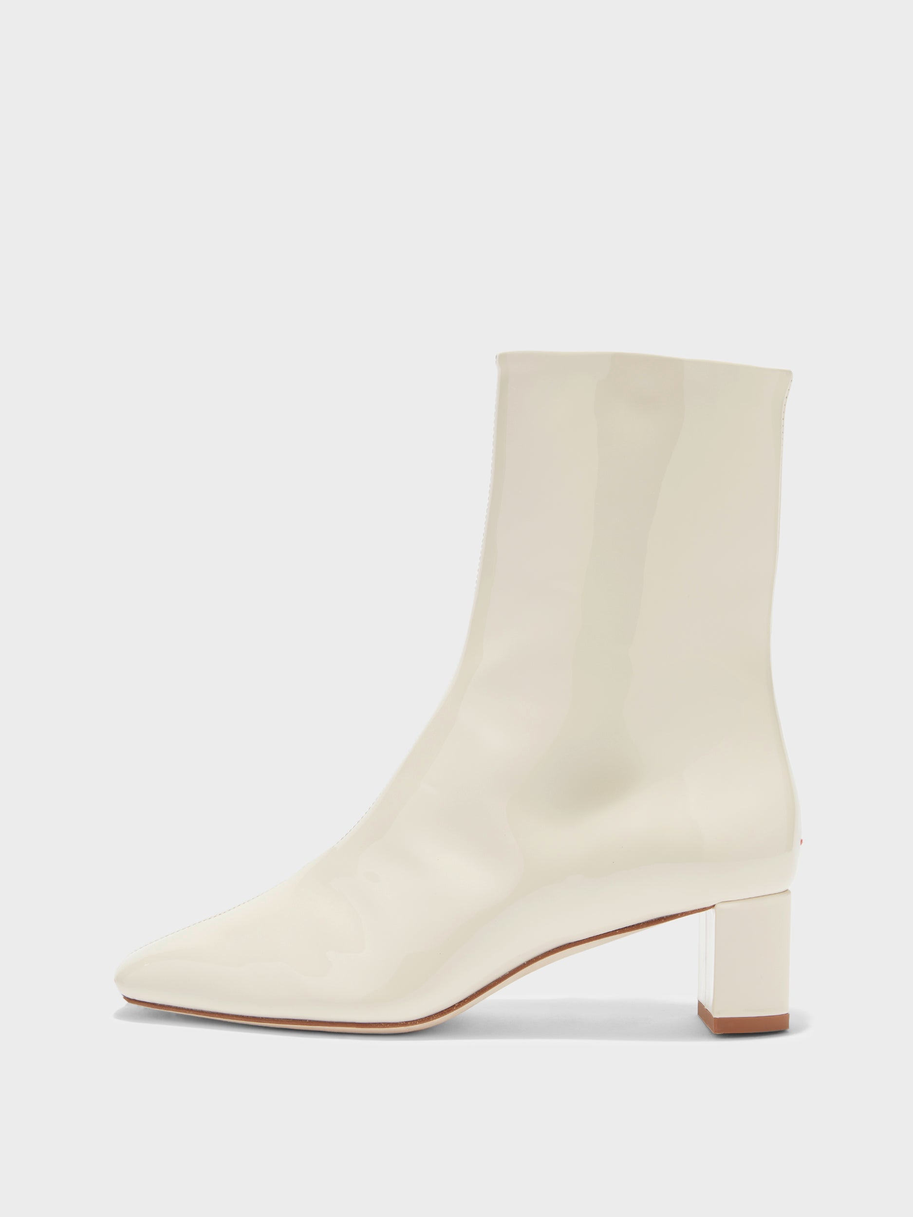 Aeyde | Millie Leather Ankle Boots for Women | Creamy Patent | Square Toe | Low Heel | Side View