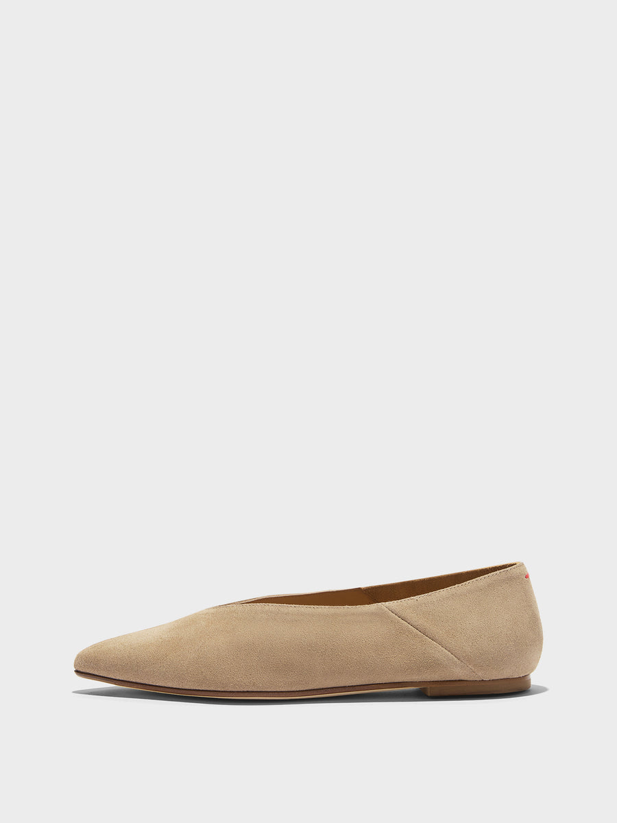 Aeyde | Moa Leather Flats for Women | Sand Suede | Pointed Toe | Flat Heel | Side View