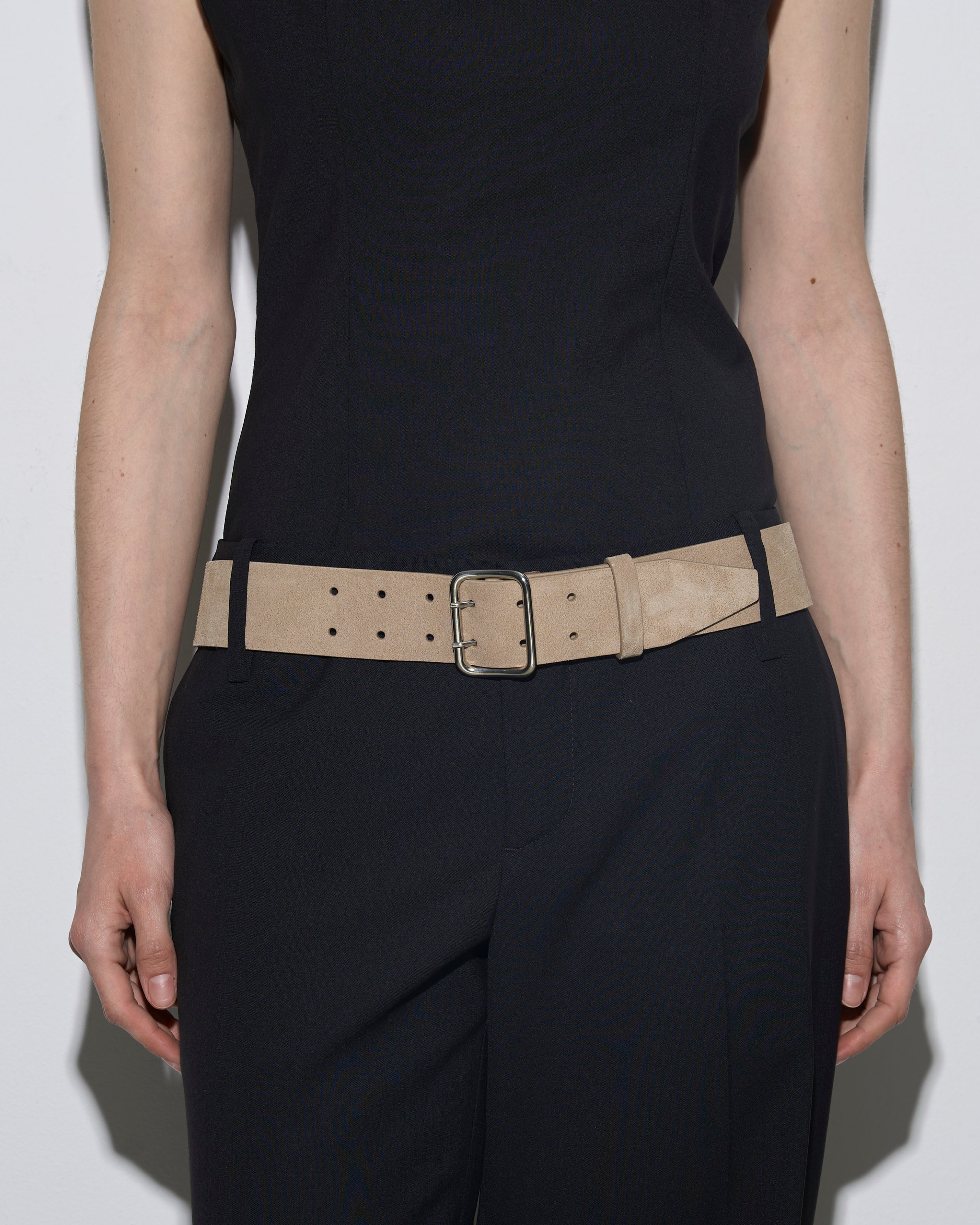 Aeyde | Nari Leather Belt for Women | Sand/Silver Suede | Luxury Materials | Handmade in Italy | How to Style