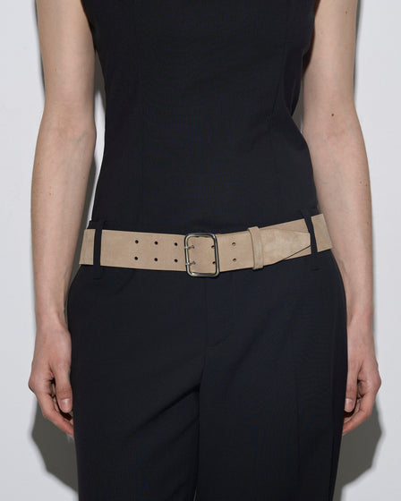 Aeyde | Nari Leather Belt for Women | Sand/Silver Suede | Luxury Materials | Handmade in Italy | How to Style
