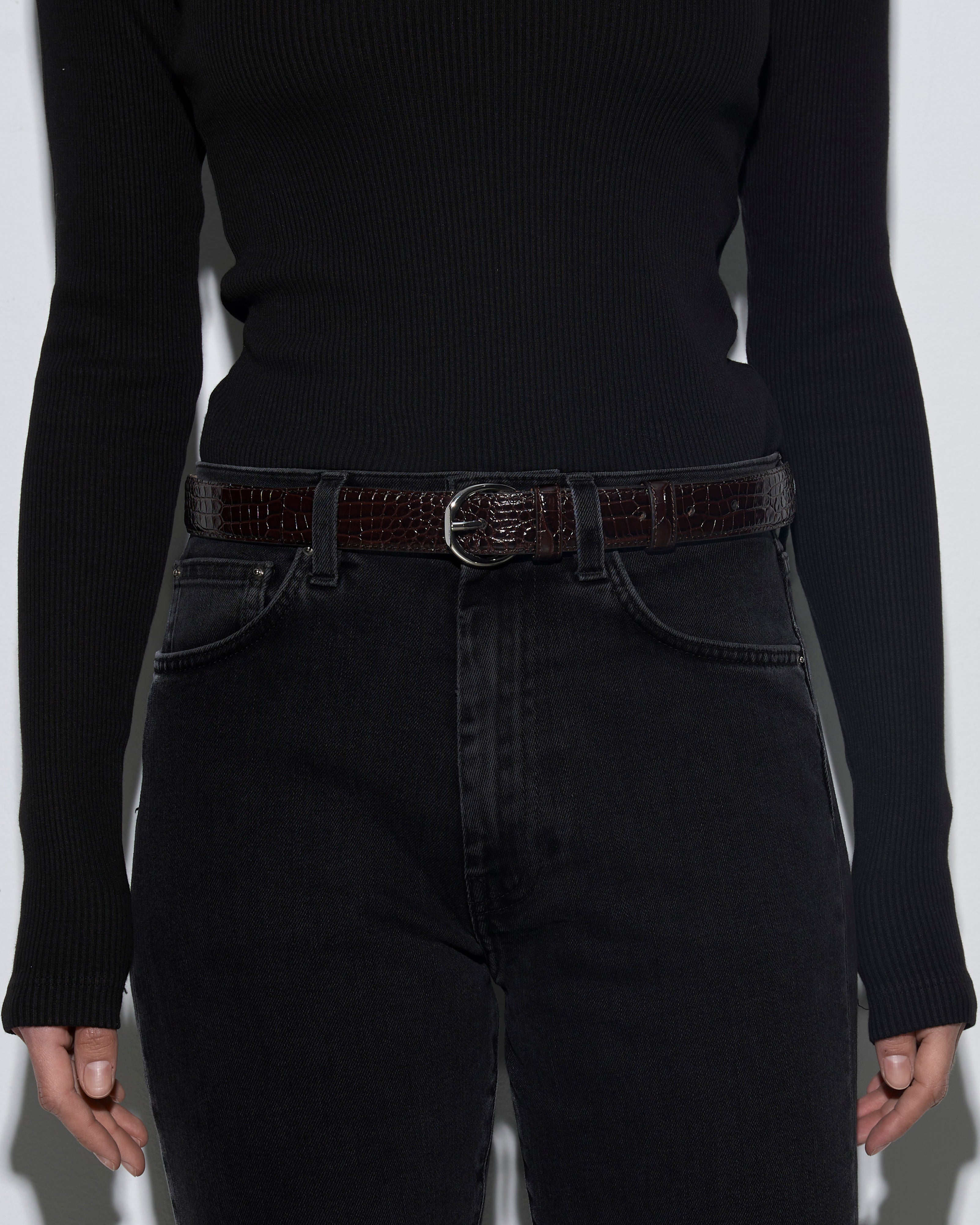 Aeyde | Remi Leather Belt Leather Belt for Women | Moka/Silver Croc | Luxury Materials | Handmade in Italy | How to Style