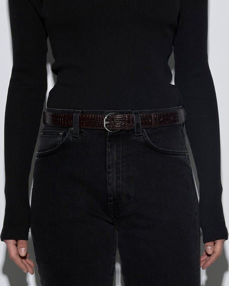 Aeyde | Remi Leather Belt Leather Belt for Women | Moka/Silver Croc | Luxury Materials | Handmade in Italy | How to Style