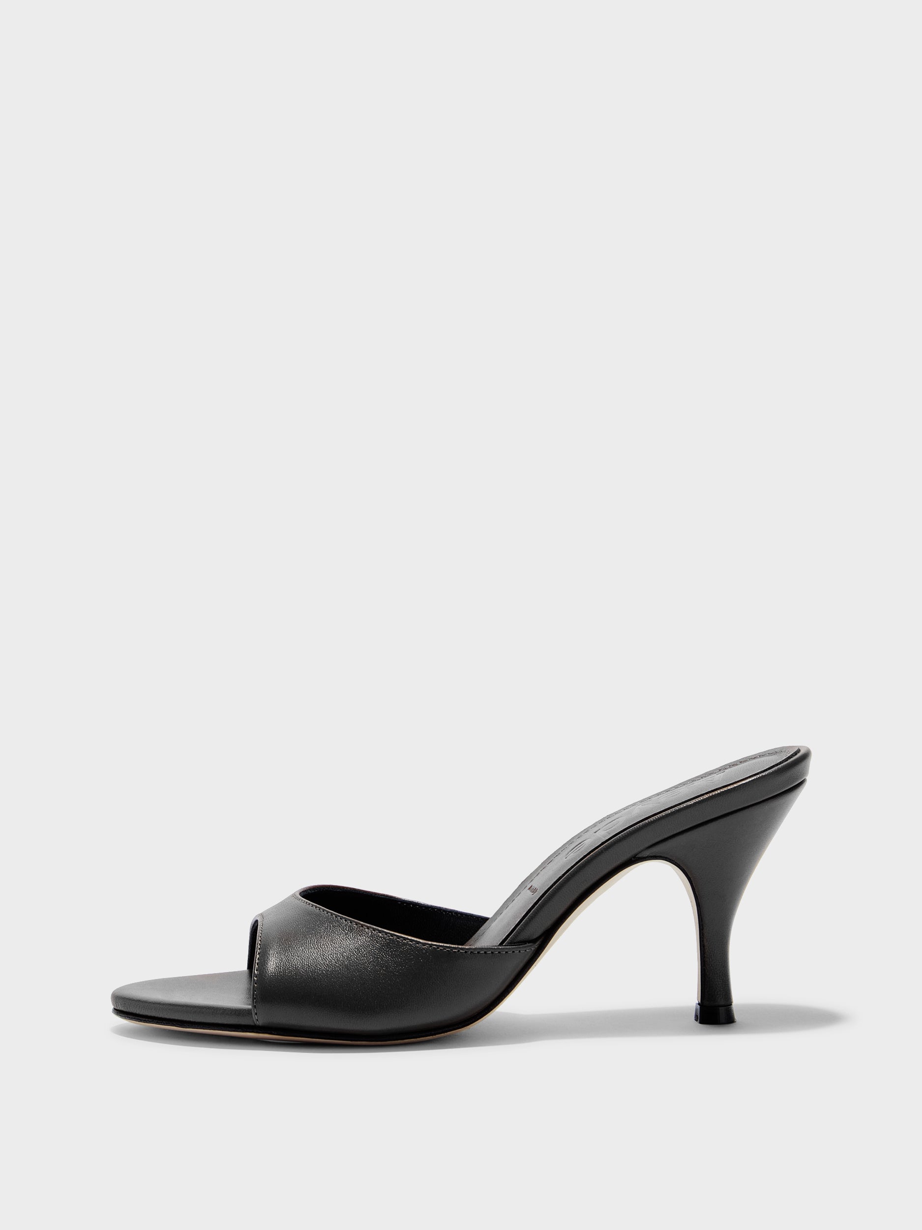 Aeyde | Samia Leather Heeled Sandals for Women | Black Nappa | Round Toe | High Heel | Side View