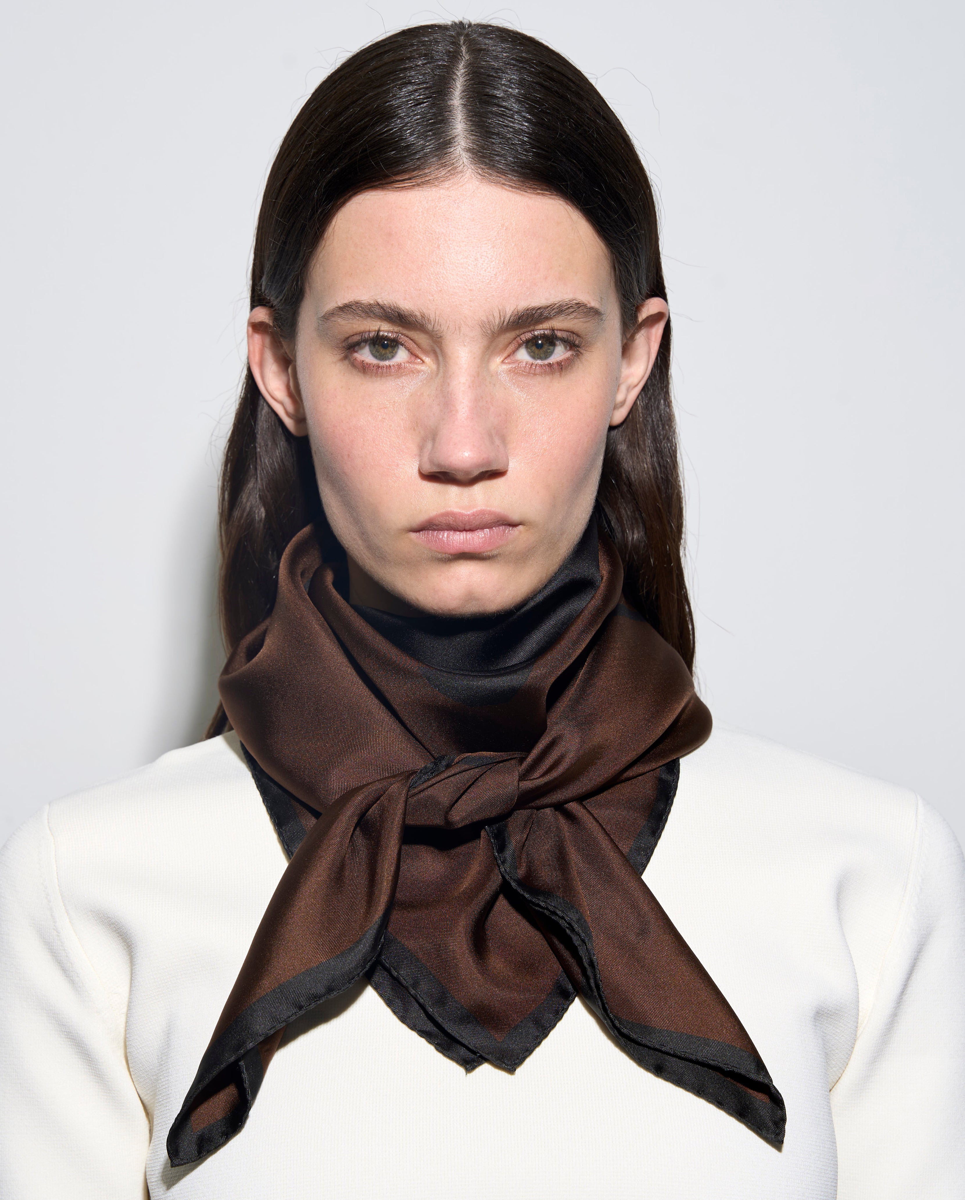 Aeyde | Sera Silk 90x90cm Scarves for Women | Moka/Black Silk | Luxury Materials | Handmade in Italy | How to Style