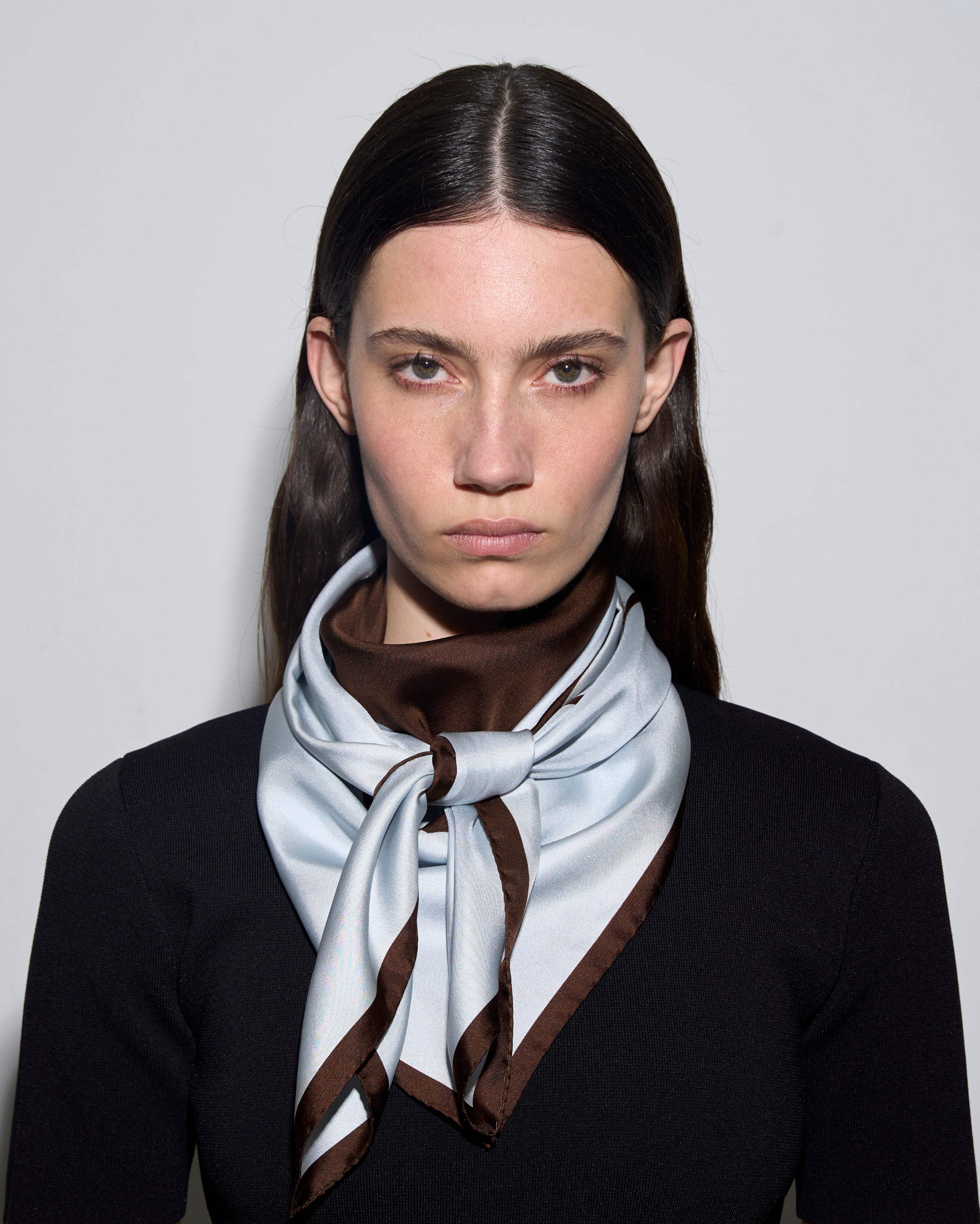 Aeyde | Sera Silk 90x90cm Scarves for Women | Glass/Moka Silk | Luxury Materials | Handmade in Italy | How to Style