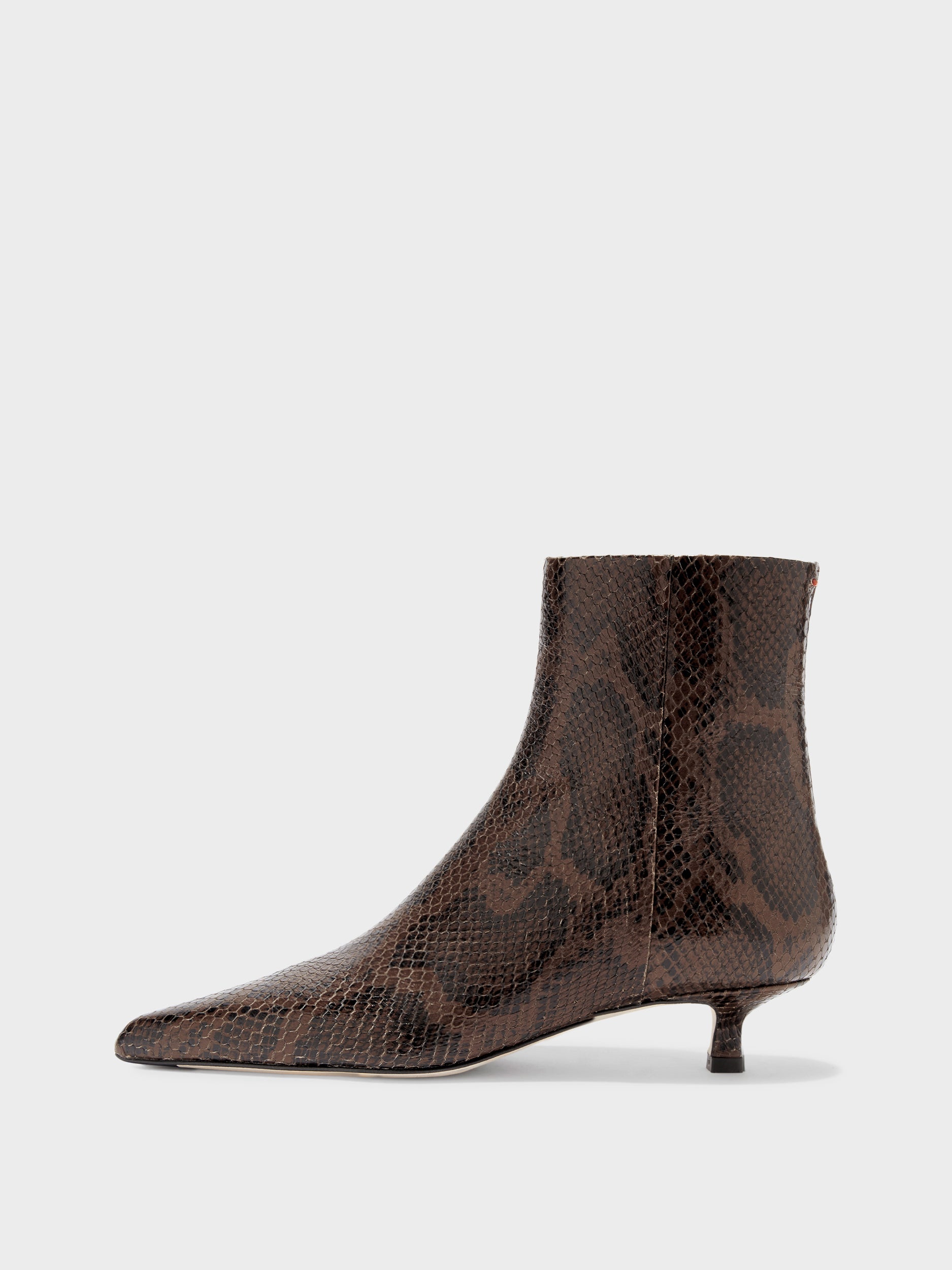 Aeyde | Sofie Leather Ankle Boots for Women | Moka Snake | Pointed Toe | Low Heel | Side View