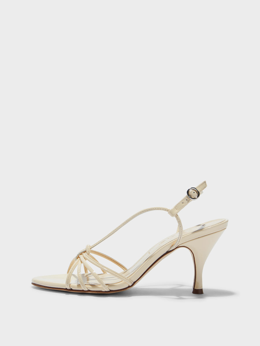 Aeyde | Solange Leather Heeled Sandals for Women | Creamy Patent | Round Toe | High Heel | Side View