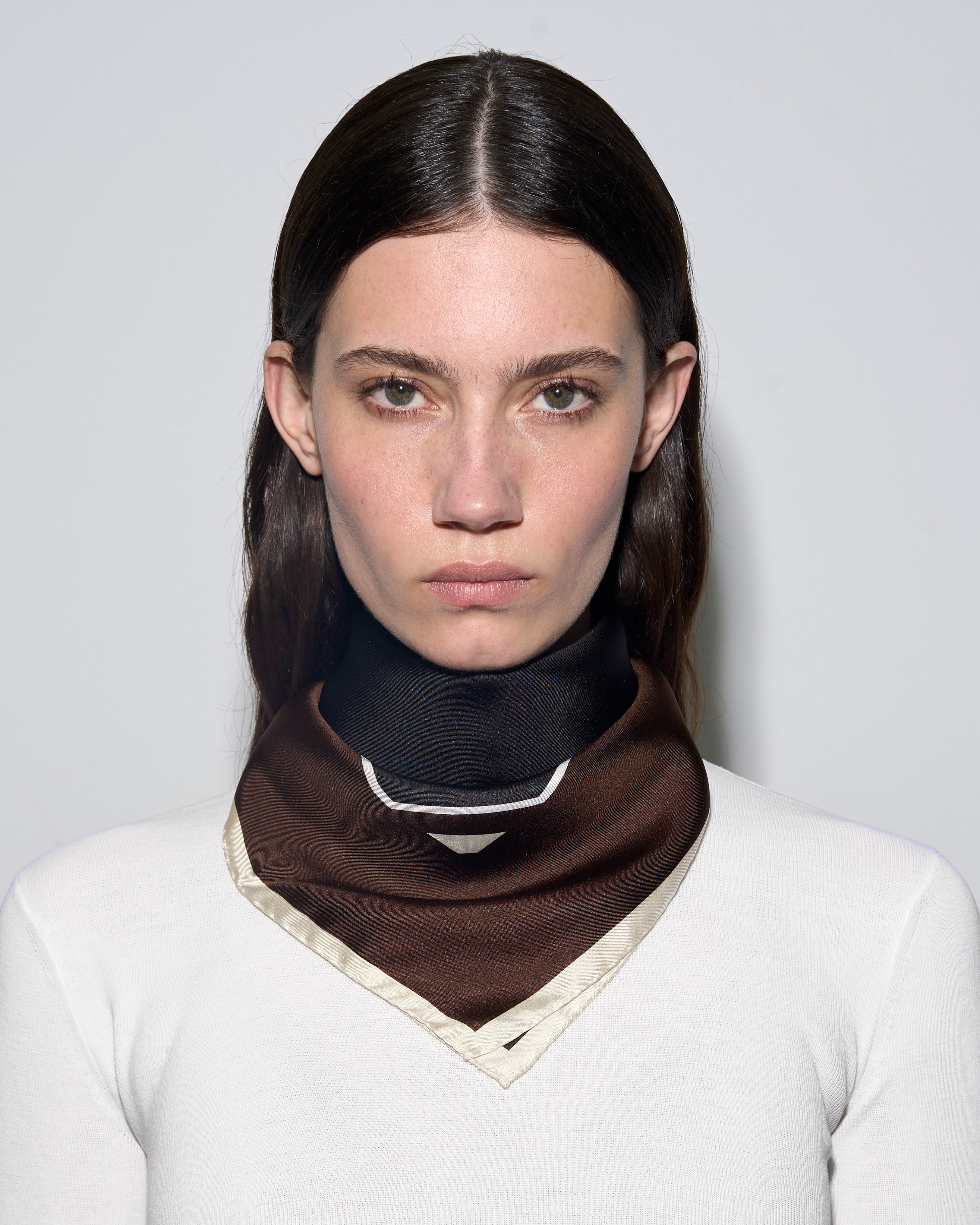 Aeyde | Soli Silk 60x60cm Scarves for Women | Moka/Black Silk | Luxury Materials | Handmade in Italy | How to Style