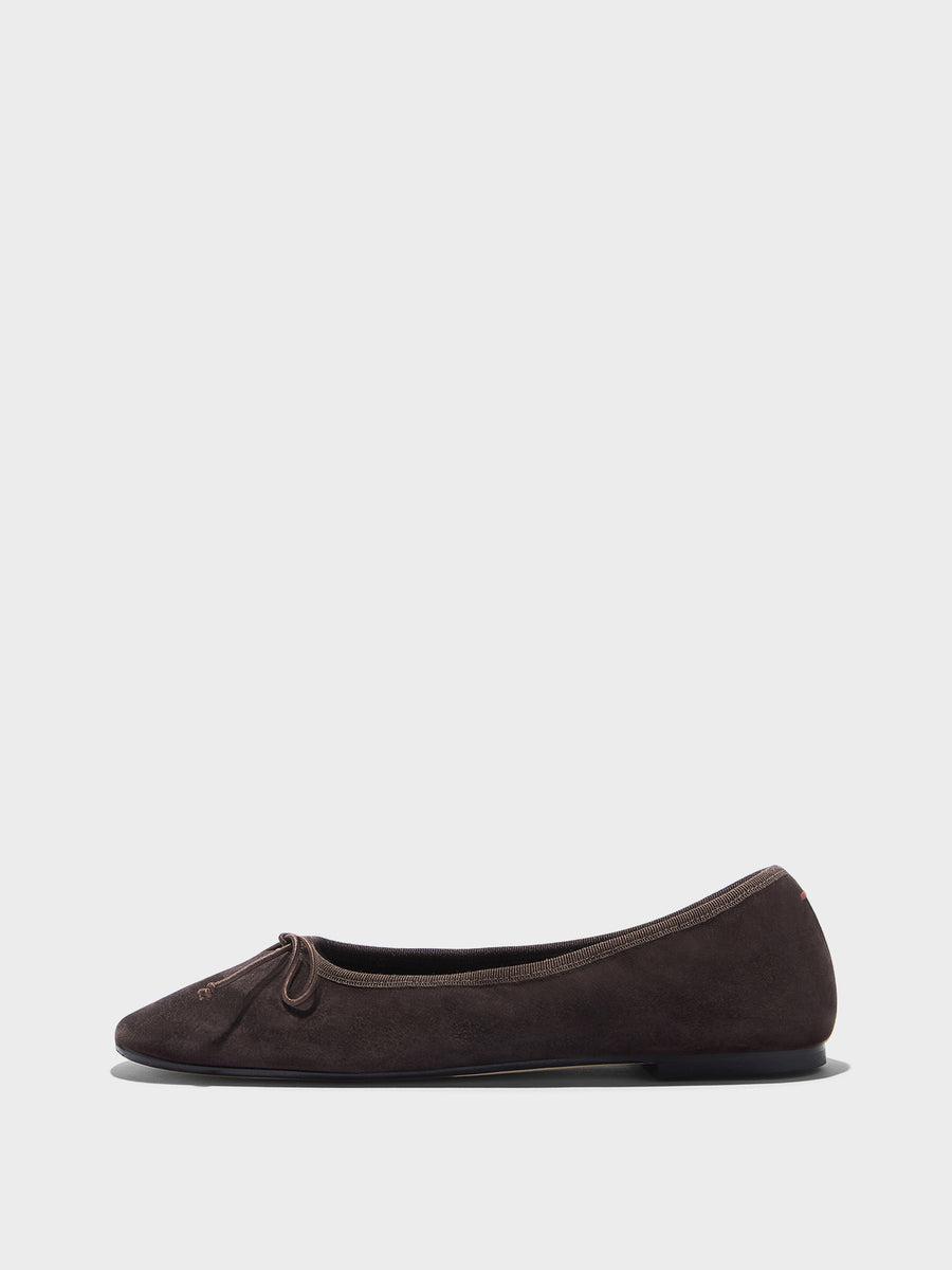 Aeyde | Tiby Leather Flats for Women | Moka Suede | Round Toe | Flat Heel | Side View
