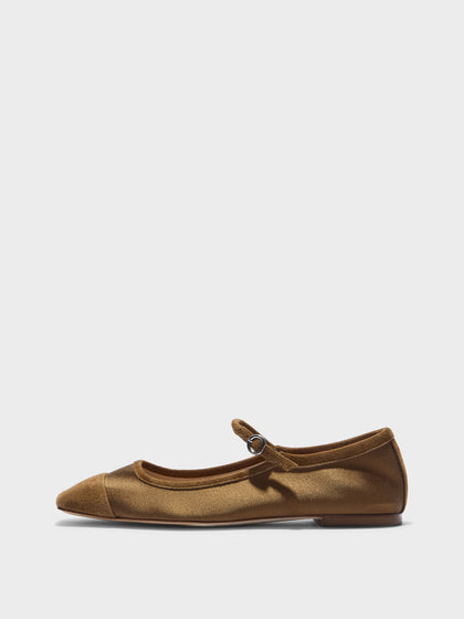 Aeyde | Uma Leather Flats for Women | Tobacco Satin/Suede | Square Toe | Flat Heel | Side View