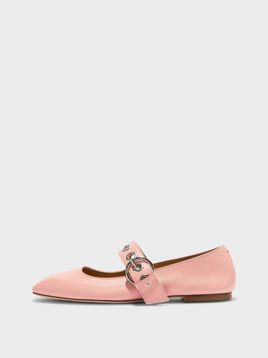 Aeyde | Uma Leather Flats for Women | Dusty Pink Nappa | Square Toe | Flat Heel | Side View