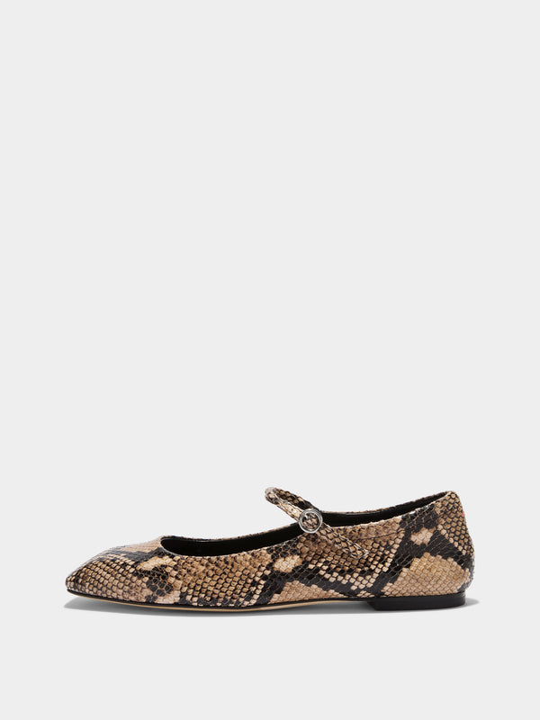Aeyde | Uma Leather Flats for Women | Hazelnut Snake | Square Toe | Flat Heel | Side View