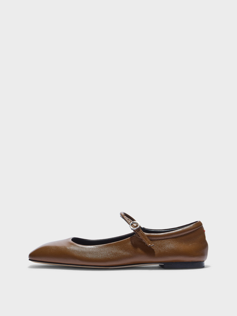 Aeyde | Uma Leather Flats for Women | Tobacco Nappa | Square Toe | Flat Heel | Side View