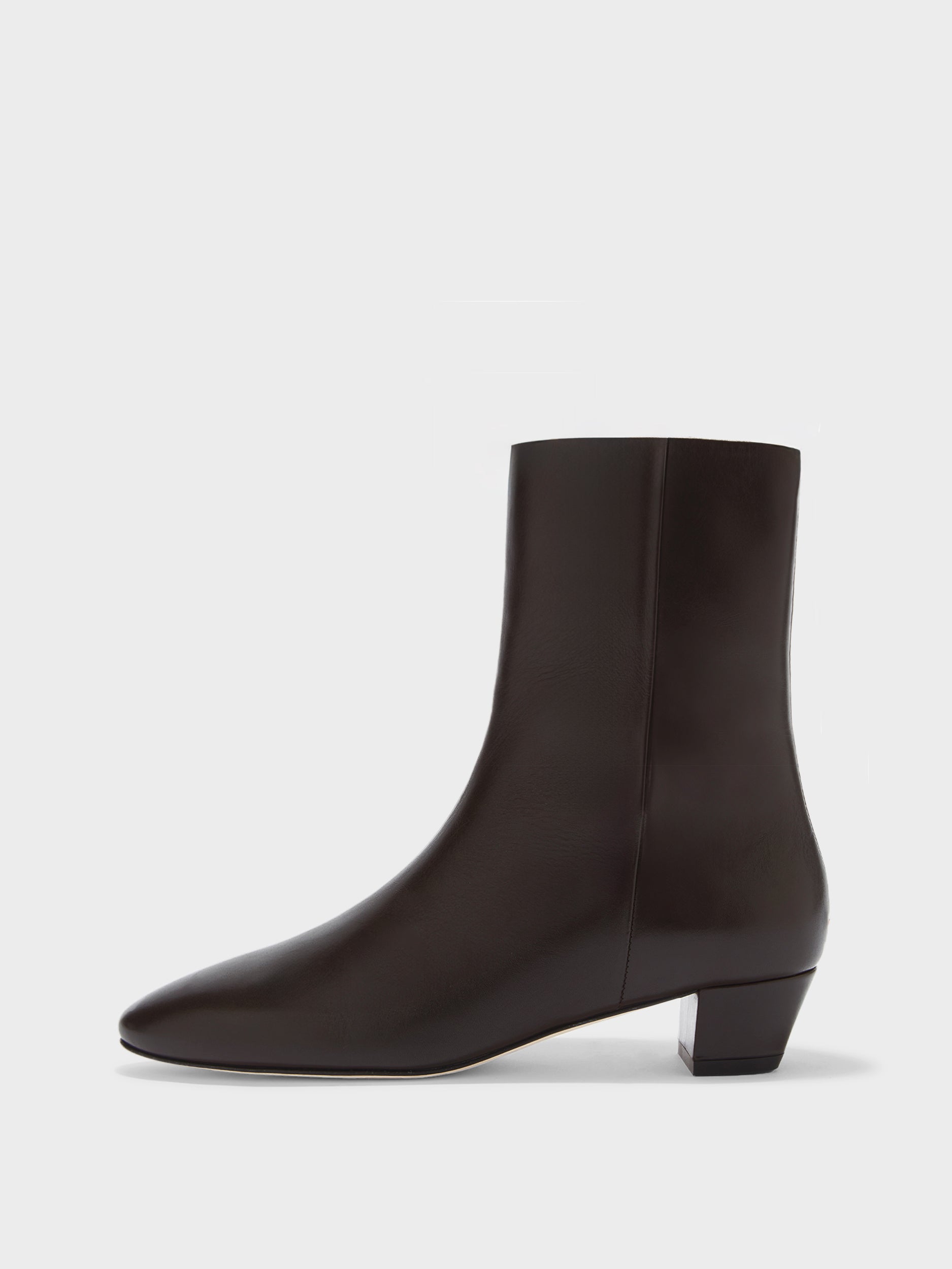 Aeyde | Yasmin Leather Ankle Boots for Women | Moka Calf | Round Toe | Low Heel | Side View