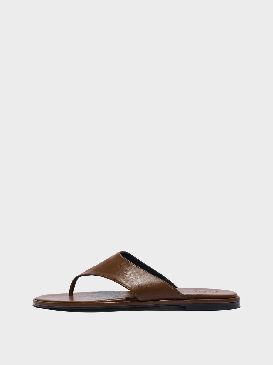 Aeyde | Amaya Leather Flat Sandals for Women | Tobacco Nappa | Round Toe | Flat Heel | Side View