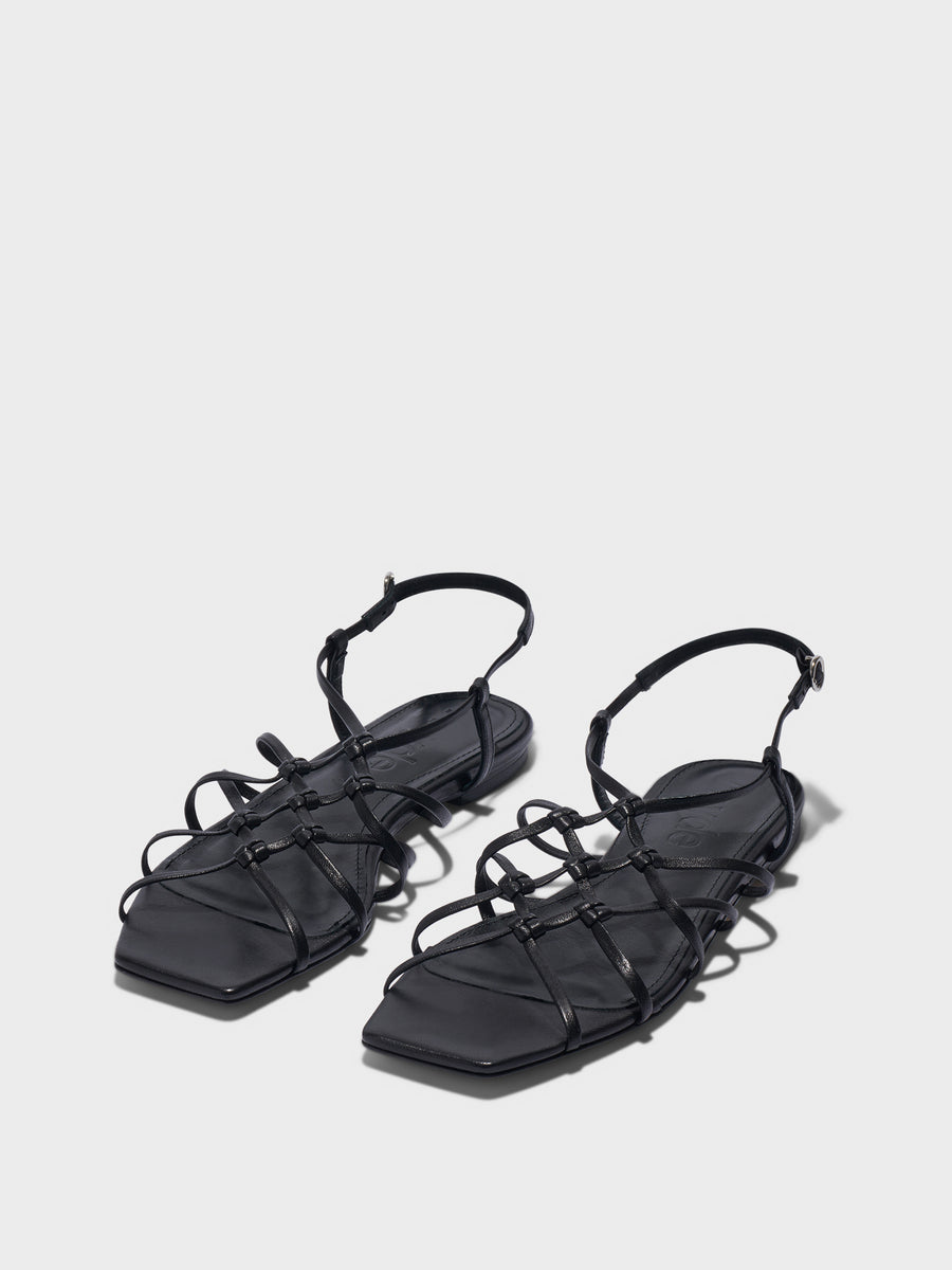 Aeyde | Anisa Leather Flat Sandals for Women | Black Nappa | Square Toe | Flat Heel | Luxury Materials | Handmade in Italy