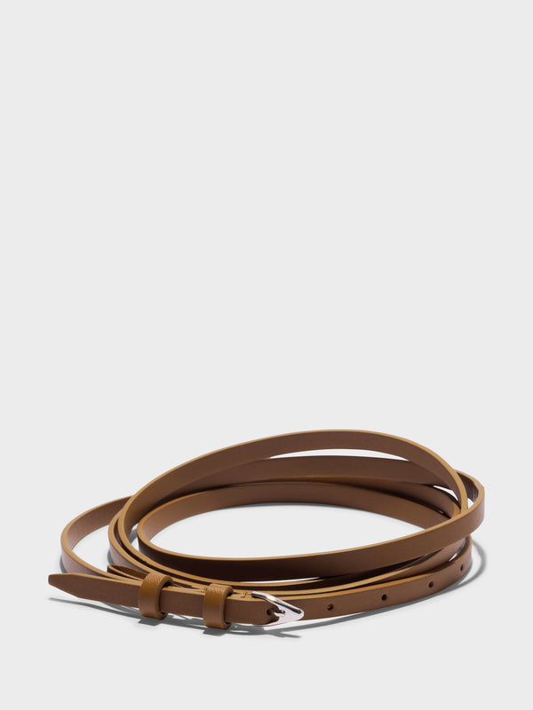 Aeyde | Ari Leather Belt for Women | Tobacco/Silver Nappa | Luxury Materials | Handmade in Italy