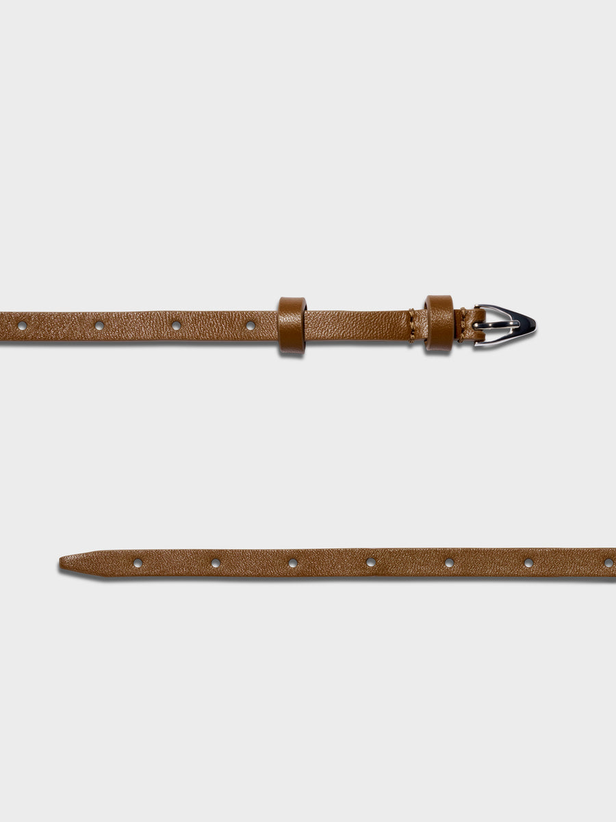 Aeyde | Ari Leather Belt for Women | Tobacco/Silver Nappa | Luxury Materials | Handmade in Italy | Material Details