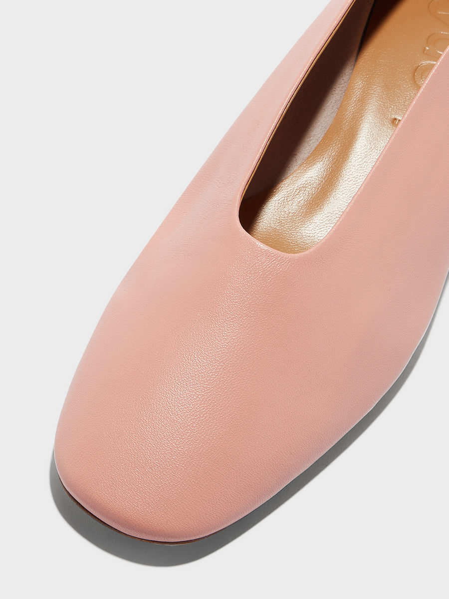 Aeyde | Delia Leather Flats for Women | Dusty Pink Nappa | Round Toe | Low Heel | Heel Details