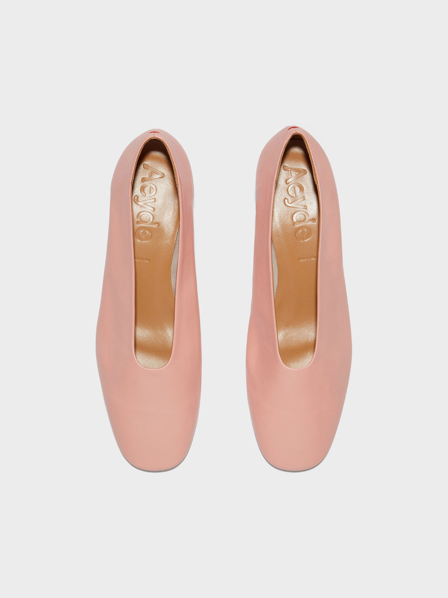 Aeyde | Delia Leather Flats for Women | Dusty Pink Nappa | Round Toe | Low Heel | Front View