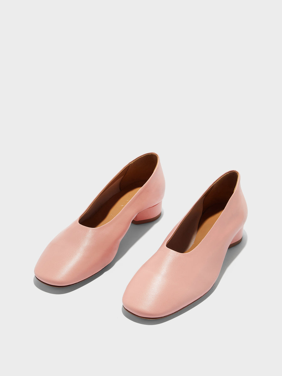Aeyde | Delia Leather Flats for Women | Dusty Pink Nappa | Round Toe | Low Heel | Luxury Materials | Handmade in Italy