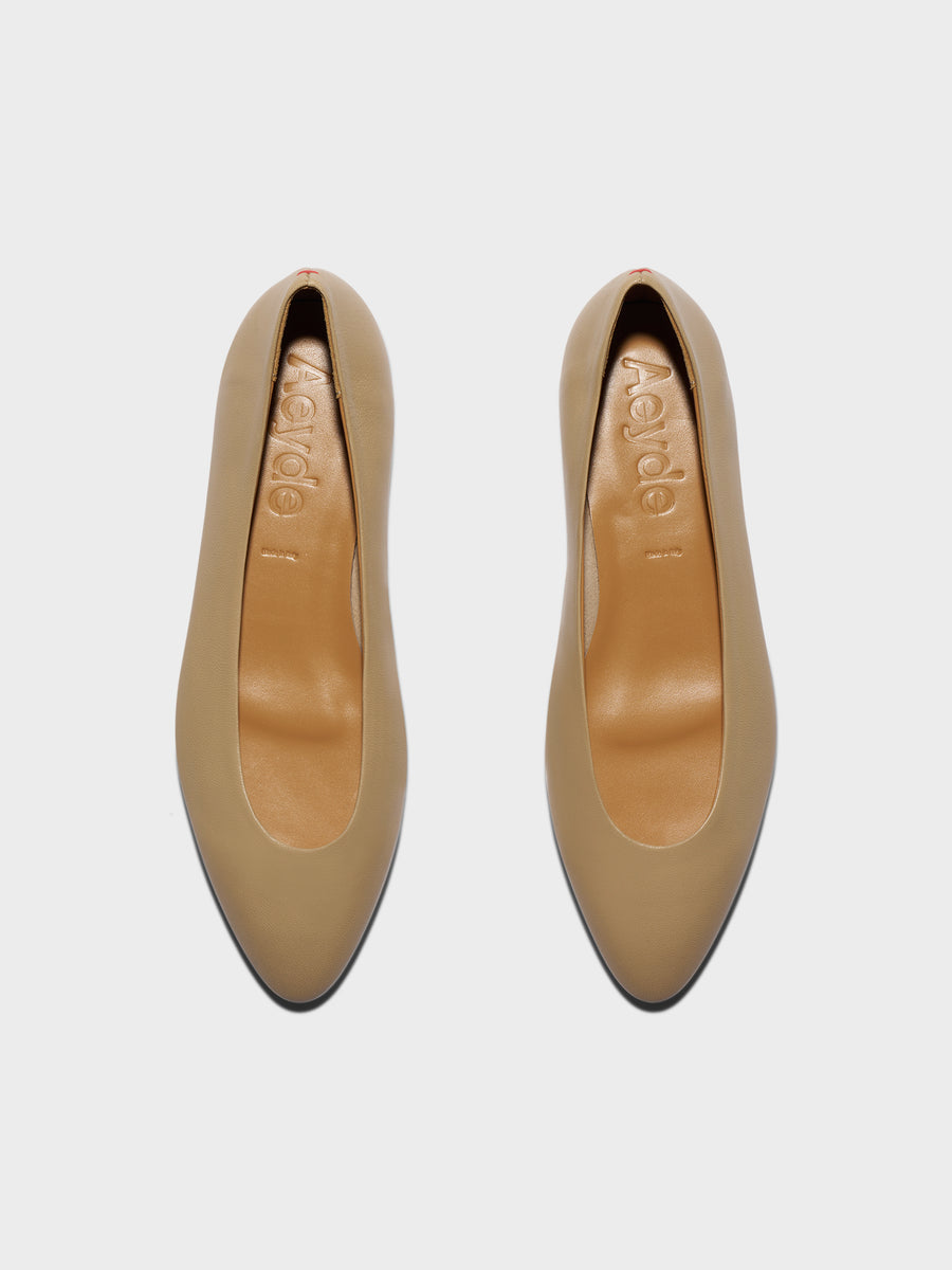 Aeyde | Ellie Leather Flats for Women | Sand Nappa |  | Flat Heel | Front View