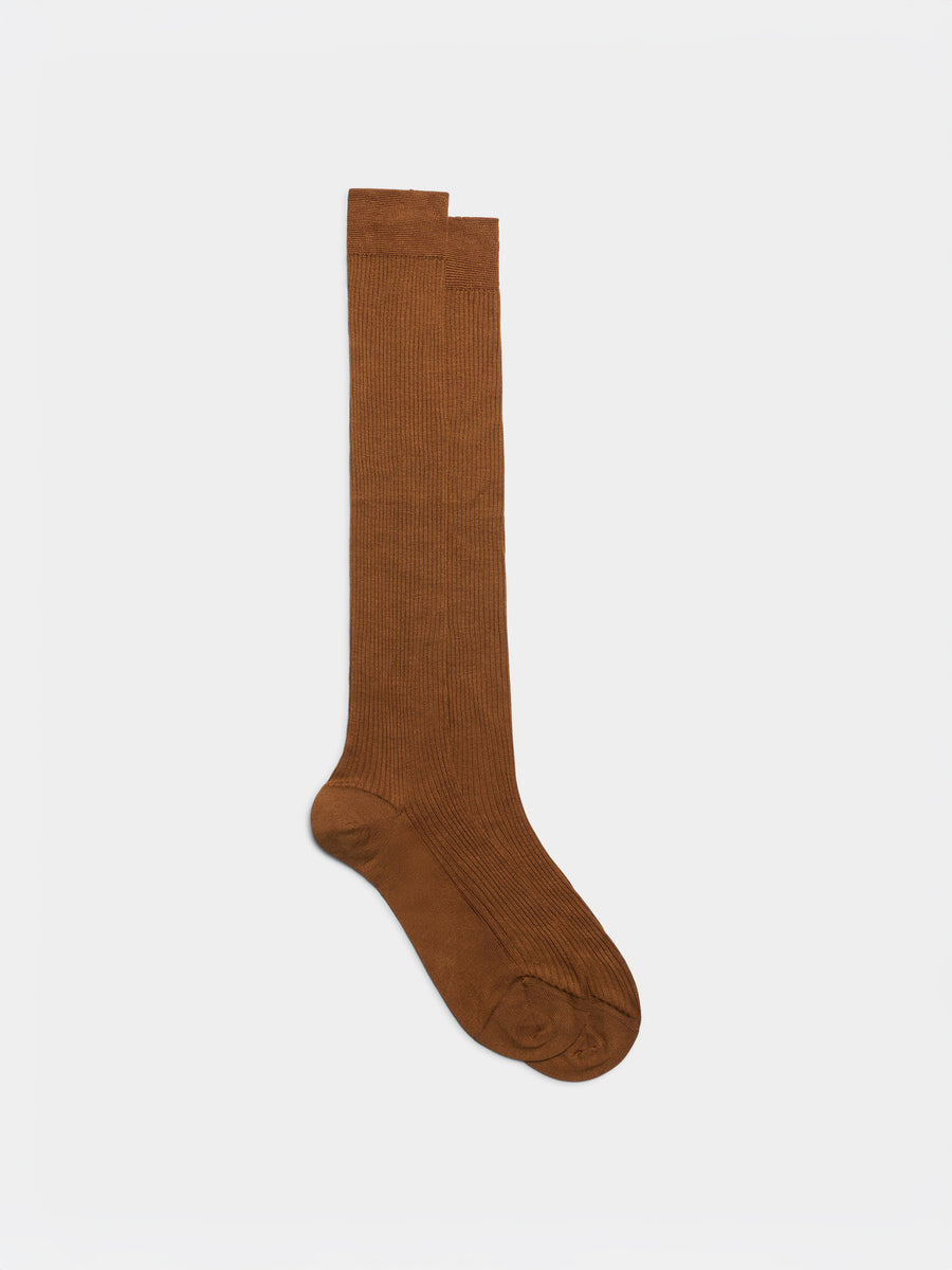 Aeyde | Jory Silk Socks for Women | Tobacco Silk | Luxury Materials | Handmade in Italy