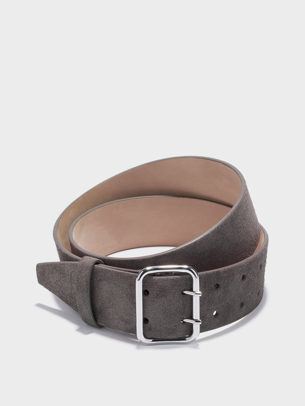 Aeyde | Nari Leather Belt for Women | Taupe/Silver Suede | Luxury Materials | Handmade in Italy